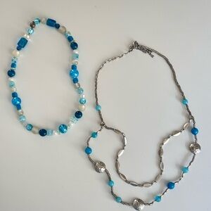 Blue and Silver Beaded Necklace Set
